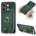 For Xiaomi Redmi Note 13 Cross Leather Ring Vertical Zipper Wallet Back Phone Case(Green)