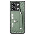 For Xiaomi Redmi Note 13 Wristband Kickstand Card Wallet Back Phone Case with Tool Knife(Green)