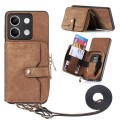 For Xiaomi Redmi Note 13 Crossbody Multi-function Zipper Wallet Phone Case(Brown)