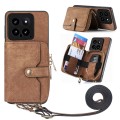 For Xiaomi 14 Crossbody Multi-function Zipper Wallet Phone Case(Brown)