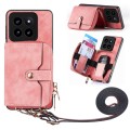 For Xiaomi 14 Pro Crossbody Multi-function Zipper Wallet Phone Case(Pink)