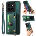 For Xiaomi 14 Retro Cross Wristband Wallet Leather Back Phone Case(Green)