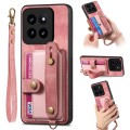 For Xiaomi 14 Pro Retro Cross Wristband Wallet Leather Back Phone Case(Pink)
