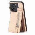 For Xiaomi 13T / 13T Pro Carbon Fiber Vertical Flip Zipper Phone Case(Apricot)