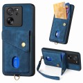 For Xiaomi 13T / 13T Pro Retro Card Wallet Fold Leather Phone Case with Strap(Blue)