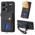For Xiaomi Redmi Note 13 Pro+ Retro Card Wallet Fold Leather Phone Case with Strap(Black)