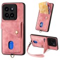 For Xiaomi 14 Retro Card Wallet Fold Leather Phone Case with Strap(Pink)