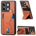 For Xiaomi Redmi Note 13 Carbon Fiber Wallet Flip Card K-shaped Holder Phone Case(Brown)