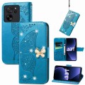 For Xiaomi 13T / 13T Pro Rhinestones Butterfly Love Flower Embossed Leather Phone Case(Blue)