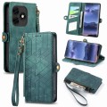 For Itel s23 + Geometric Zipper Wallet Side Buckle Leather Phone Case(Green)