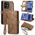 For Itel s23 + Geometric Zipper Wallet Side Buckle Leather Phone Case(Brown)