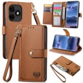 For Itel S23+ Love Zipper Lanyard Leather Phone Case(Brown)