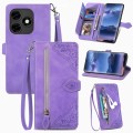 For Itel S23+ Embossed Flower Zipper Leather Phone Case(Purple)