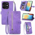 For Tecno Spark Go 2024 Embossed Flower Zipper Leather Phone Case(Purple)