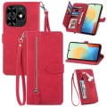 For Tecno Spark Go 2024 Embossed Flower Zipper Leather Phone Case(Red)