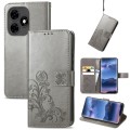 For Tecno Itel S23+ Four-leaf Clasp Embossed Buckle Leather Phone Case(Grey)