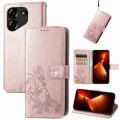 For Tecno Pova 5 4G Four-leaf Clasp Embossed Buckle Leather Phone Case(Rose Gold)