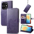 For Tecno Spark Go 2024 Four-leaf Clasp Embossed Buckle Leather Phone Case(Purple)