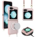 For Samsung Galaxy Z Flip5 5G Crossbody R20 Texture Leather Magsafe Phone Case(Pink)