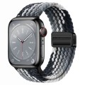 For Apple Watch SE 2023 44mm Nylon Woven Magnetic Fold Buckle Watch Band(Grey Black)