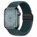 For Apple Watch SE 2023 44mm Nylon Woven Magnetic Fold Buckle Watch Band(Rainforest Green)