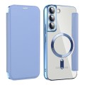 For Samsung Galaxy S22 5G MagSafe Magnetic RFID Anti-theft Leather Phone Case(Blue)