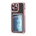 For iPhone 15 Electroplating Frame Card Slot Phone Case(Pink)