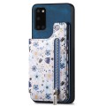 For Samsung Galaxy A21S Retro Painted Zipper Wallet Back Phone Case(Blue)