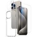 For iPhone 15 Pro NORTHJO 3 in 1 TPU Phone Case with Screen Film and Lens Film(Clear)