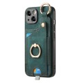 For iPhone X / XS Retro Skin-feel Ring Card Bag Phone Case with Hang Loop(Green)
