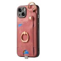 For iPhone 11 Pro Retro Skin-feel Ring Card Bag Phone Case with Hang Loop(Pink)