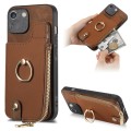 For iPhone 6 Plus / 6s Plus Cross Leather Ring Vertical Zipper Wallet Back Phone Case(Brown)