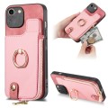 For iPhone 7/8 / SE 2022 Cross Leather Ring Vertical Zipper Wallet Back Phone Case(Pink)
