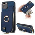 For iPhone 7 Plus / 8 Plus Cross Leather Ring Vertical Zipper Wallet Back Phone Case(Blue)