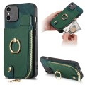 For iPhone X / XS Cross Leather Ring Vertical Zipper Wallet Back Phone Case(Green)