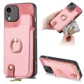 For iPhone XR Cross Leather Ring Vertical Zipper Wallet Back Phone Case(Pink)