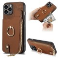 For iPhone 11 Pro Cross Leather Ring Vertical Zipper Wallet Back Phone Case(Brown)