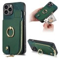 For iPhone 11 Pro Cross Leather Ring Vertical Zipper Wallet Back Phone Case(Green)