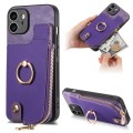 For iPhone 12 Cross Leather Ring Vertical Zipper Wallet Back Phone Case(Purple)