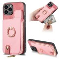 For iPhone 12 Pro Max Cross Leather Ring Vertical Zipper Wallet Back Phone Case(Pink)