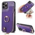 For iPhone 13 Pro Cross Leather Ring Vertical Zipper Wallet Back Phone Case(Purple)