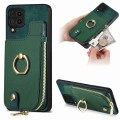 For Samsung Galaxy A22 4G Cross Leather Ring Vertical Zipper Wallet Back Phone Case(Green)