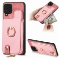For Samsung Galaxy A22 4G Cross Leather Ring Vertical Zipper Wallet Back Phone Case(Pink)