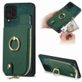 For Samsung Galaxy M53 5G Cross Leather Ring Vertical Zipper Wallet Back Phone Case(Green)