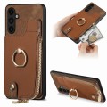 For Samsung Galaxy A82 5G Cross Leather Ring Vertical Zipper Wallet Back Phone Case(Brown)