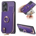 For Honor 90 Cross Leather Ring Vertical Zipper Wallet Back Phone Case(Purple)