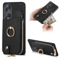 For Honor 90 Cross Leather Ring Vertical Zipper Wallet Back Phone Case(Black)