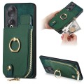 For Honor 90 Cross Leather Ring Vertical Zipper Wallet Back Phone Case(Green)