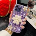 For iPhone 15 Pro Max Sunflower Holder Hand-set Diamond PC Phone Case(Purple)