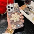 For iPhone 15 Pro Sunflower Holder Hand-set Diamond PC Phone Case(Pink)